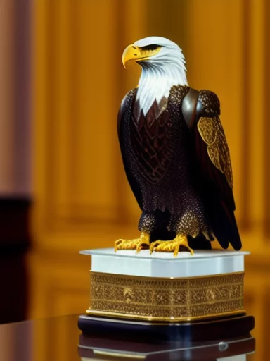 48-Fabergé bald eagle, intricately wrought, standing on a table.webp